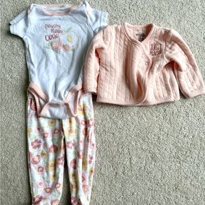 Peach & Floral Baby Two-Piece Set - Pink and White